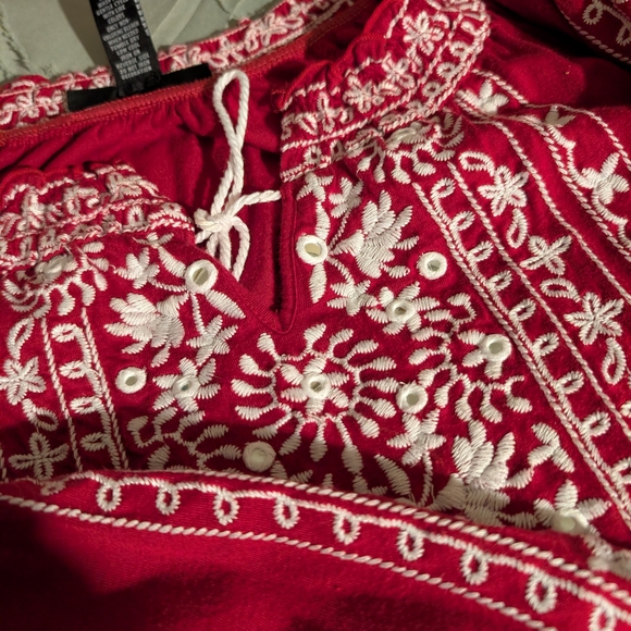 INC International Concepts Red and White Embroidered Top - Picture 6 of 10